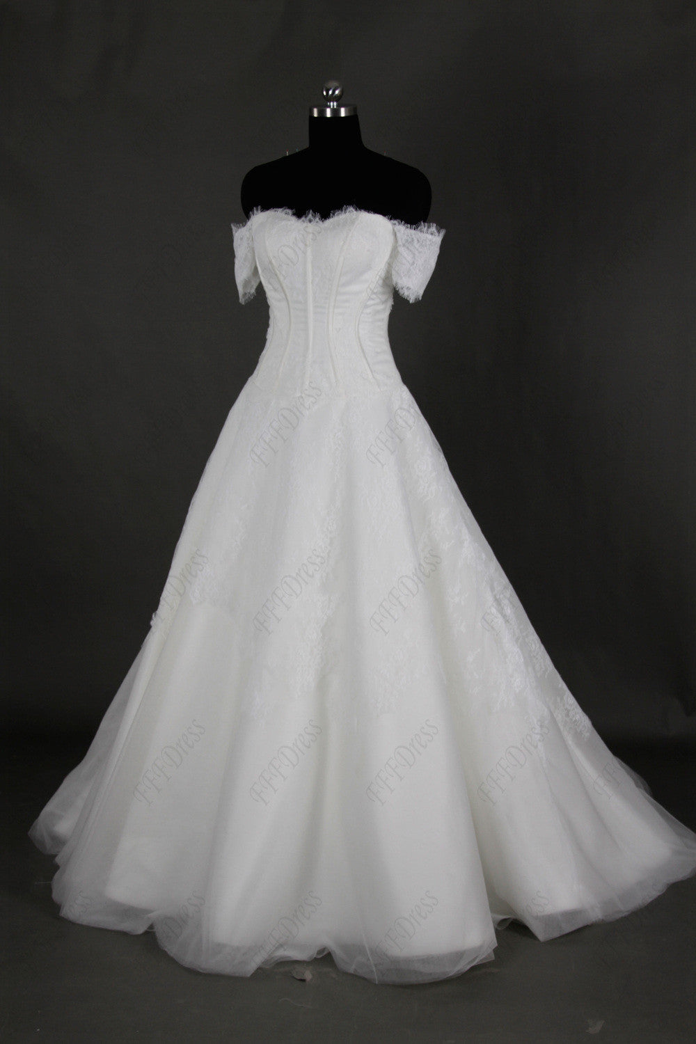Scalloped off the shoulder ball gown wedding dress