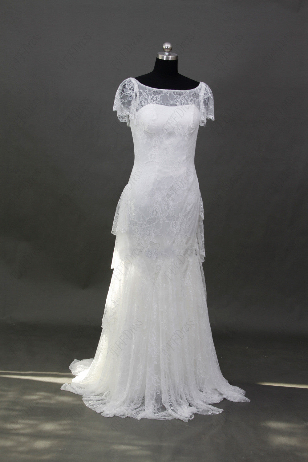Boho backless lace wedding dress