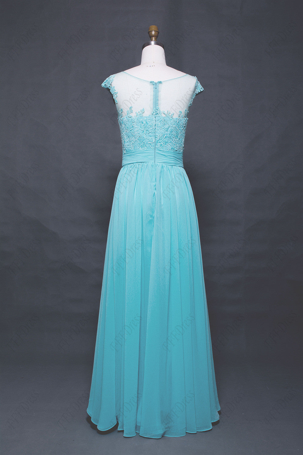 Light aqua blue long prom dresses cap sleeves