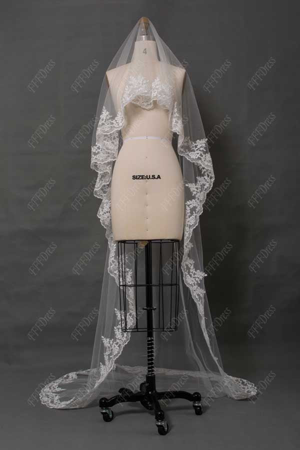 Ivory wedding veil with lace edge bridal veils 3 meters