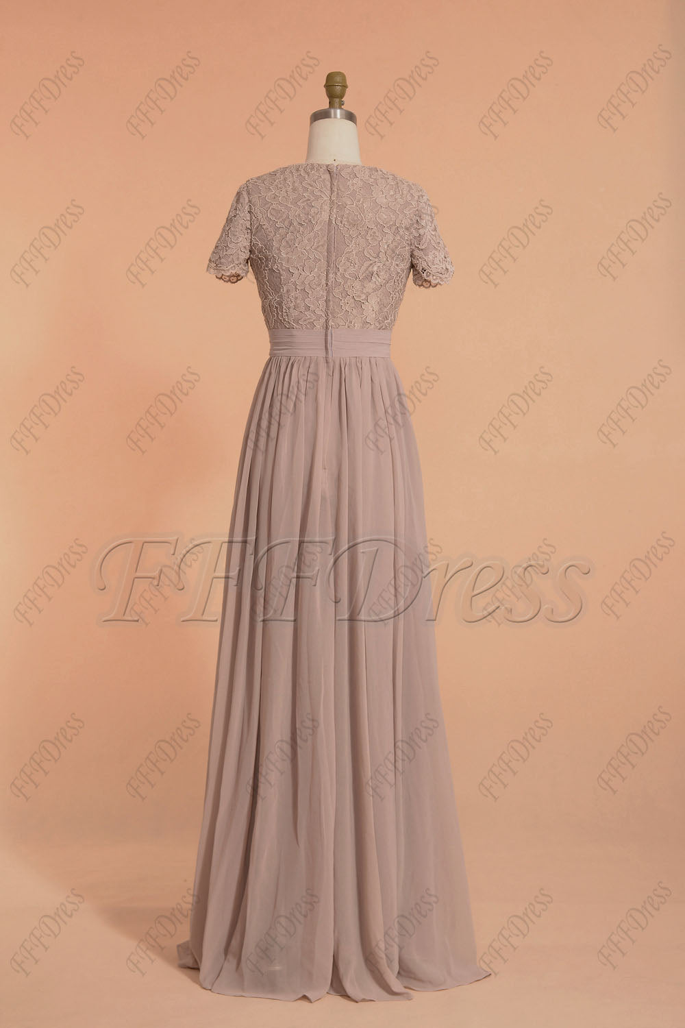 Modest rose mauve bridesmaid dresses with short sleeves