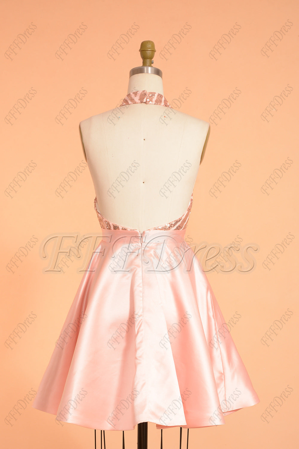 Pink backless sparkle sequin short prom dresses homecoming dresses