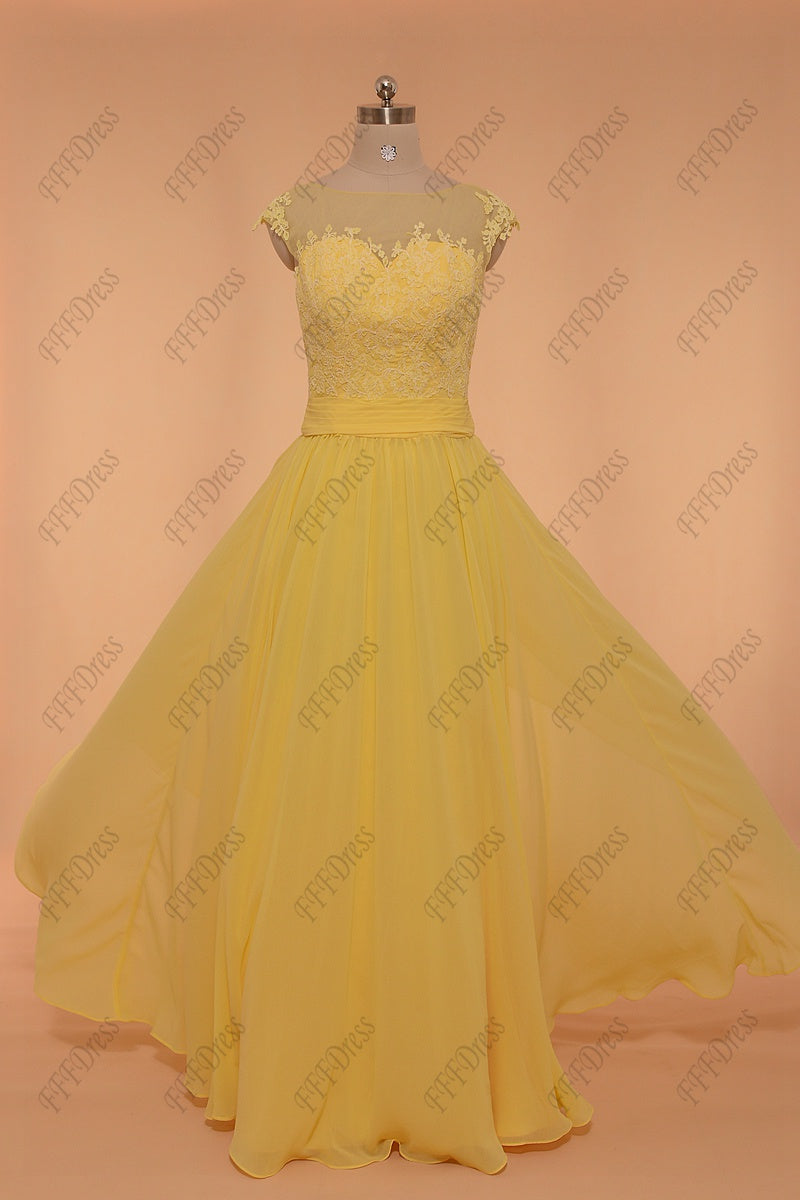 Yellow Modest Formal Dresses Long
