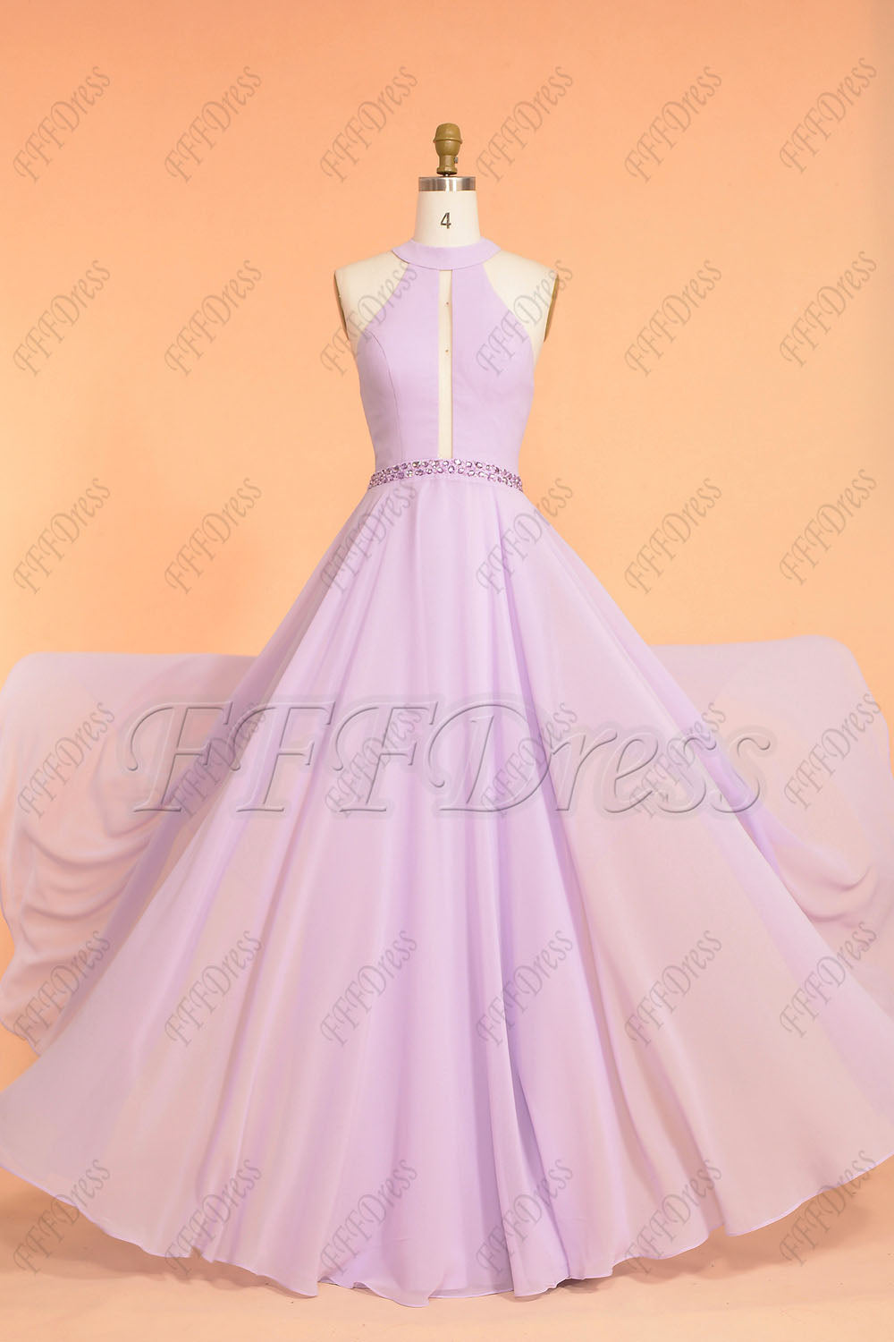 Lavender halter beaded long prom dresses backless