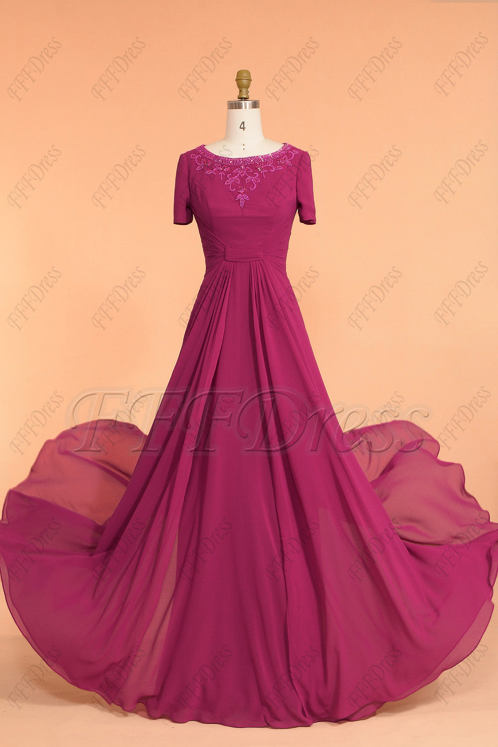 Magenta modest mother of the bride dresses with sleeves