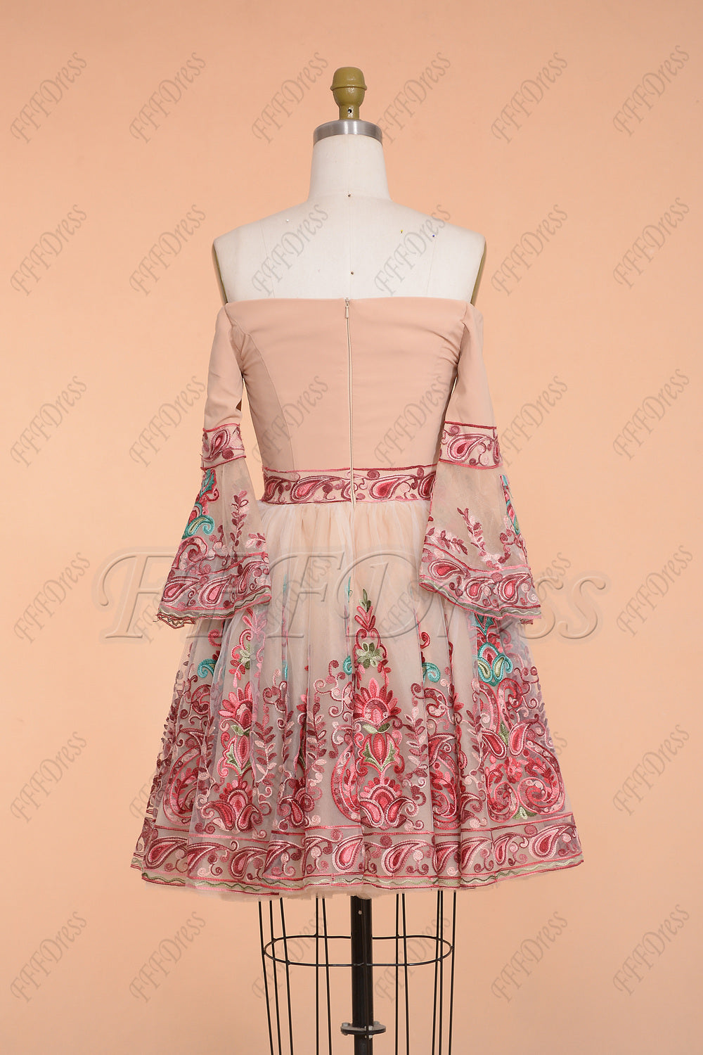 Floral Short Prom Dresses with Sleeves Homecoming Dresses