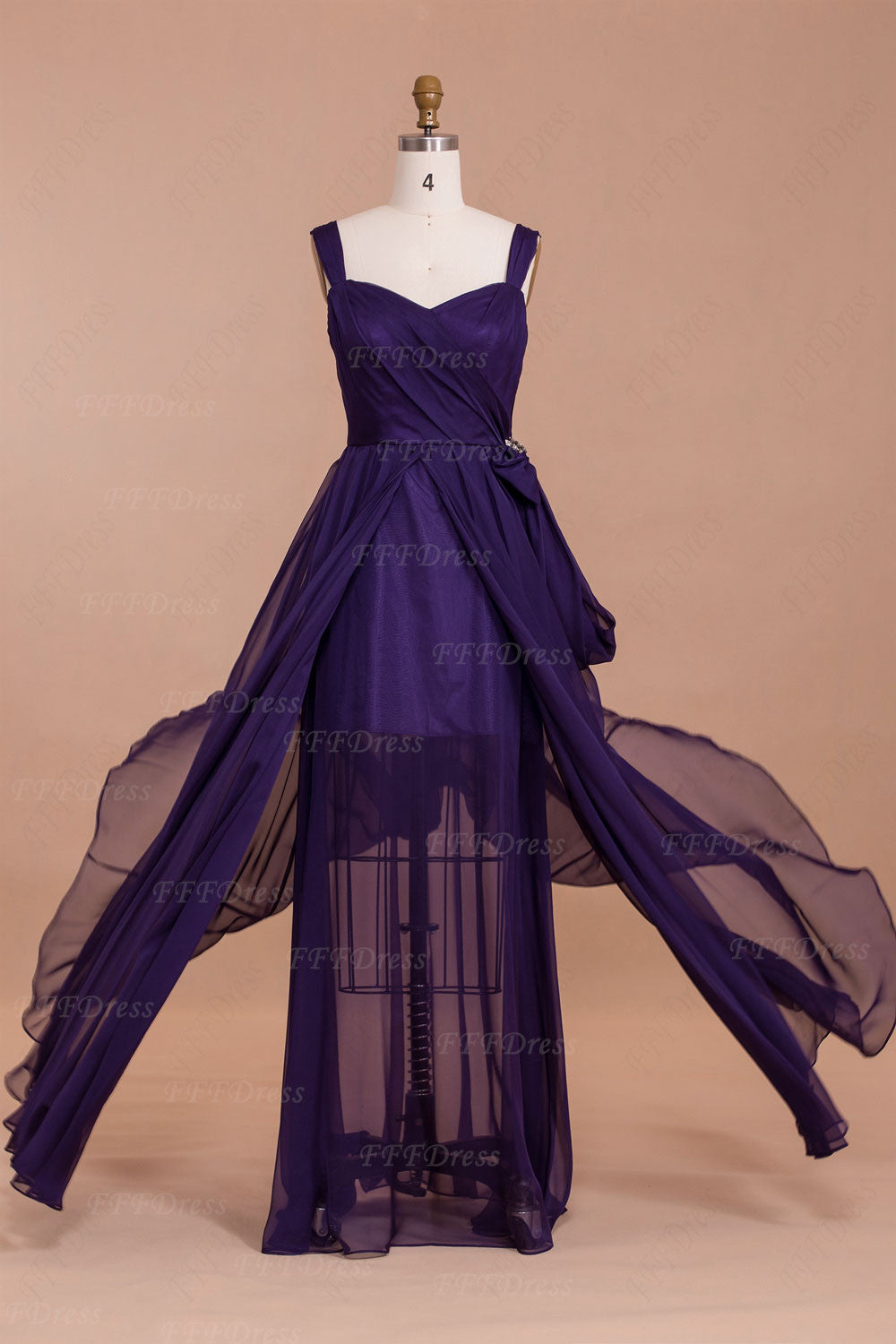 Purple Long Bridesmaid Dresses with See Through Skirt