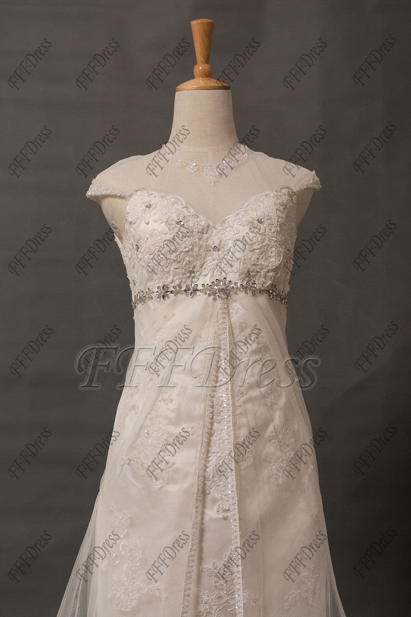 Mermaid lace wedding dress cap sleeves