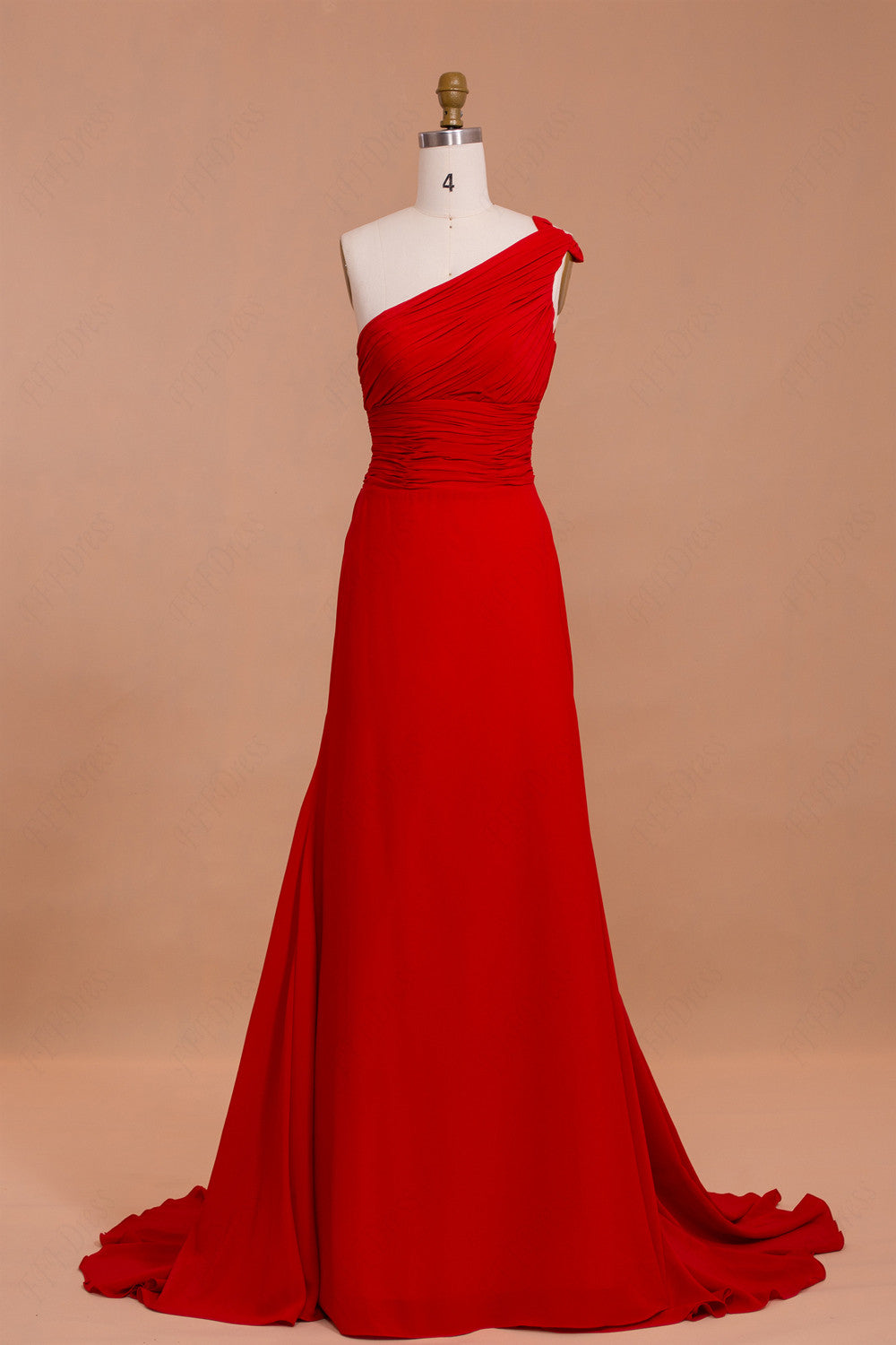 One Shoulder Red Formal Dress with Train