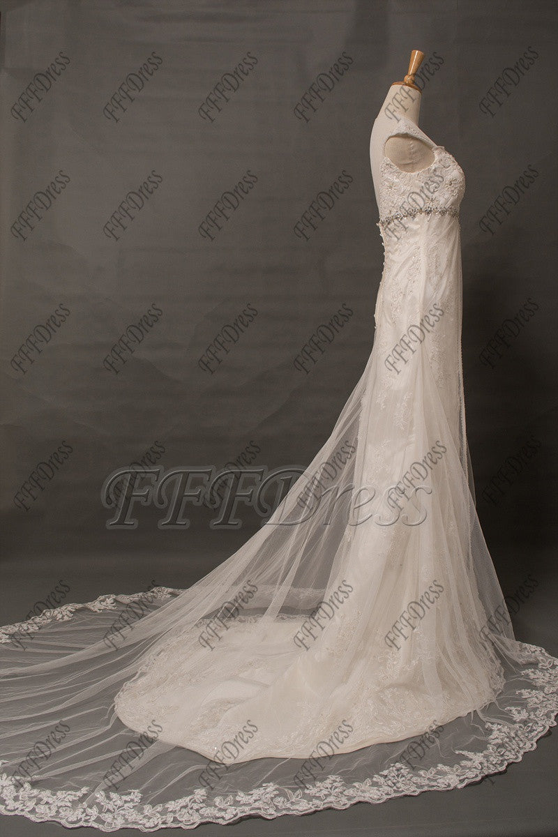 Mermaid lace wedding dress cap sleeves