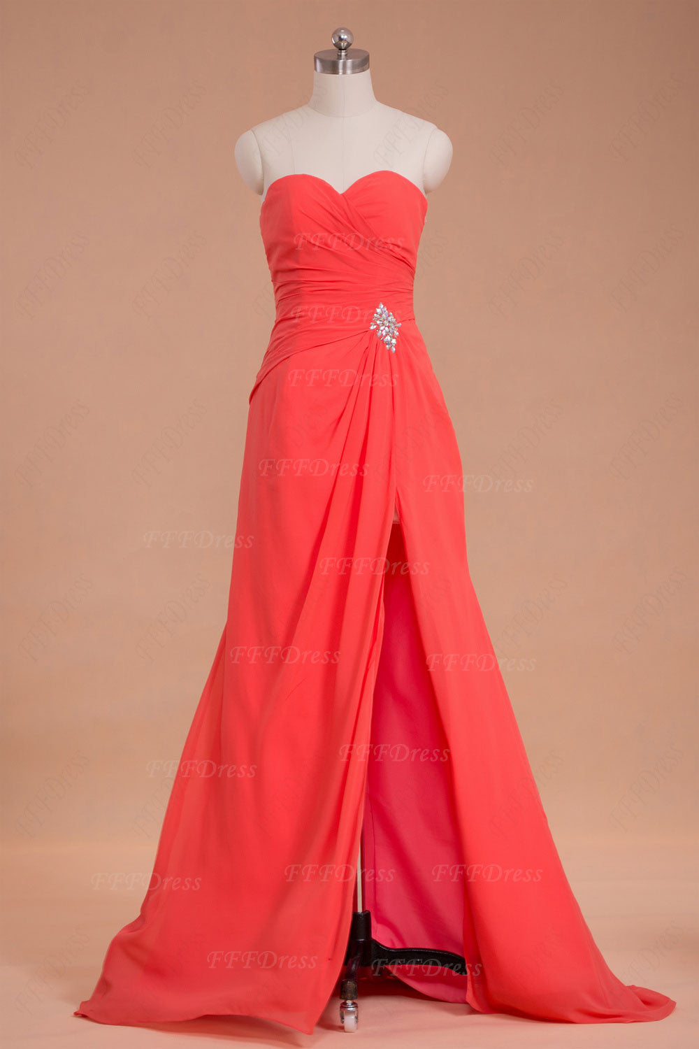 Sweetheart Coral Prom Dress with Slit