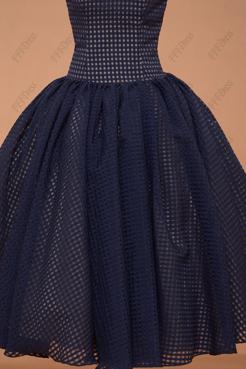 Princess Vintage navy blue prom dresses tea length