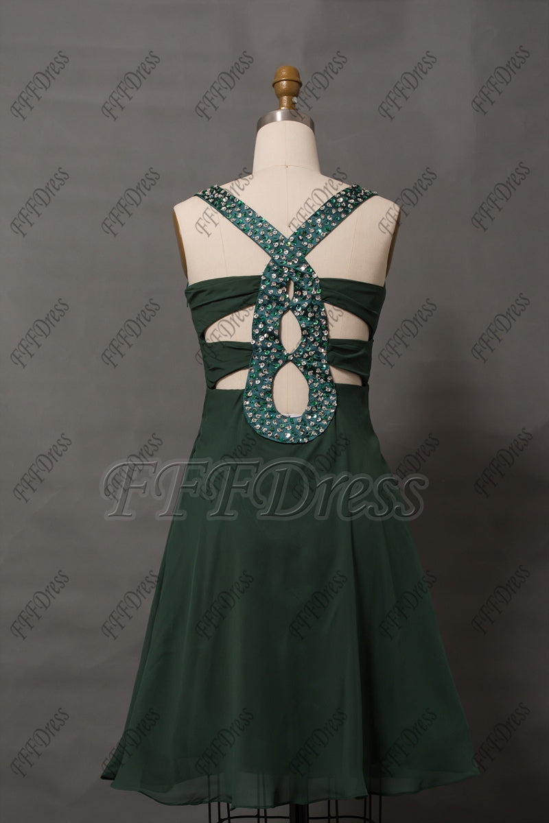 Forest Green beaded cut out homecoming dresses