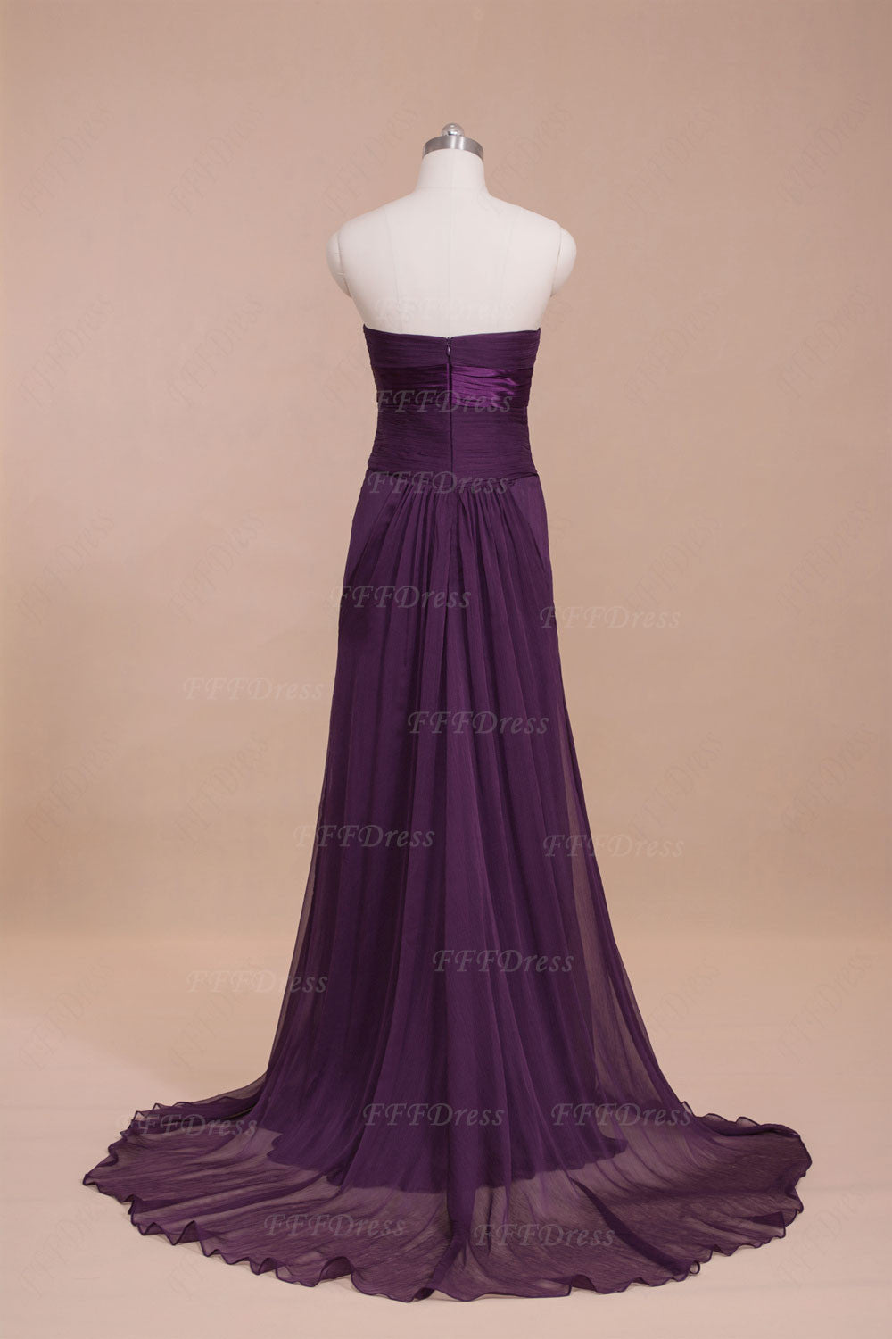Purple Strapless Flowy Long Prom Dresses