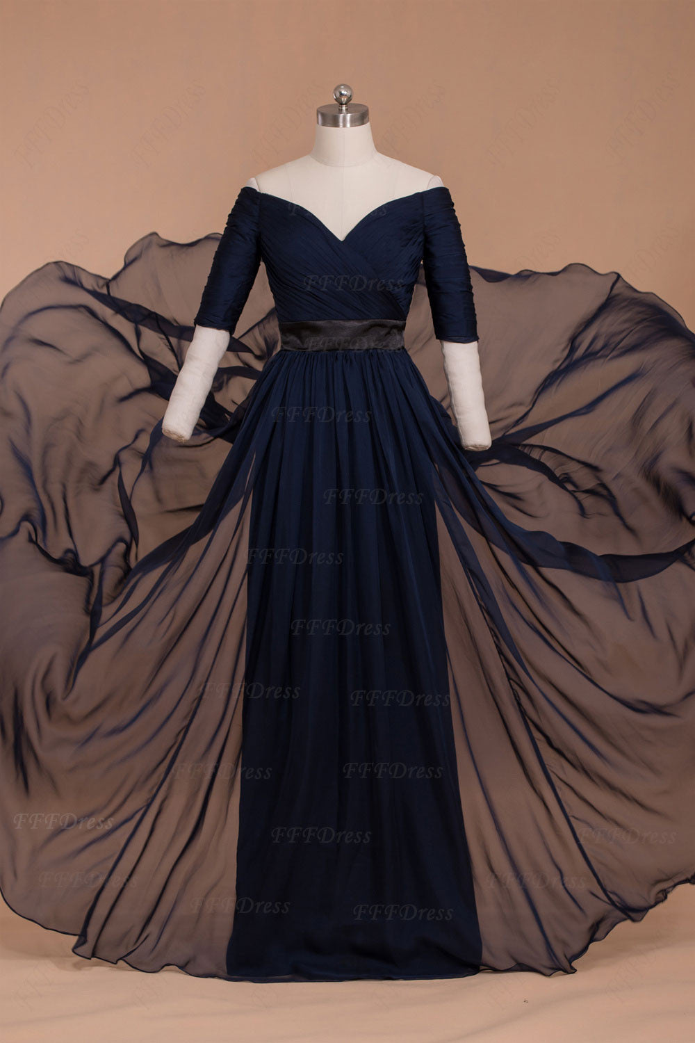 Modest Navy Blue Off the Shoulder Mother of the Bride Dresses with Sleeves