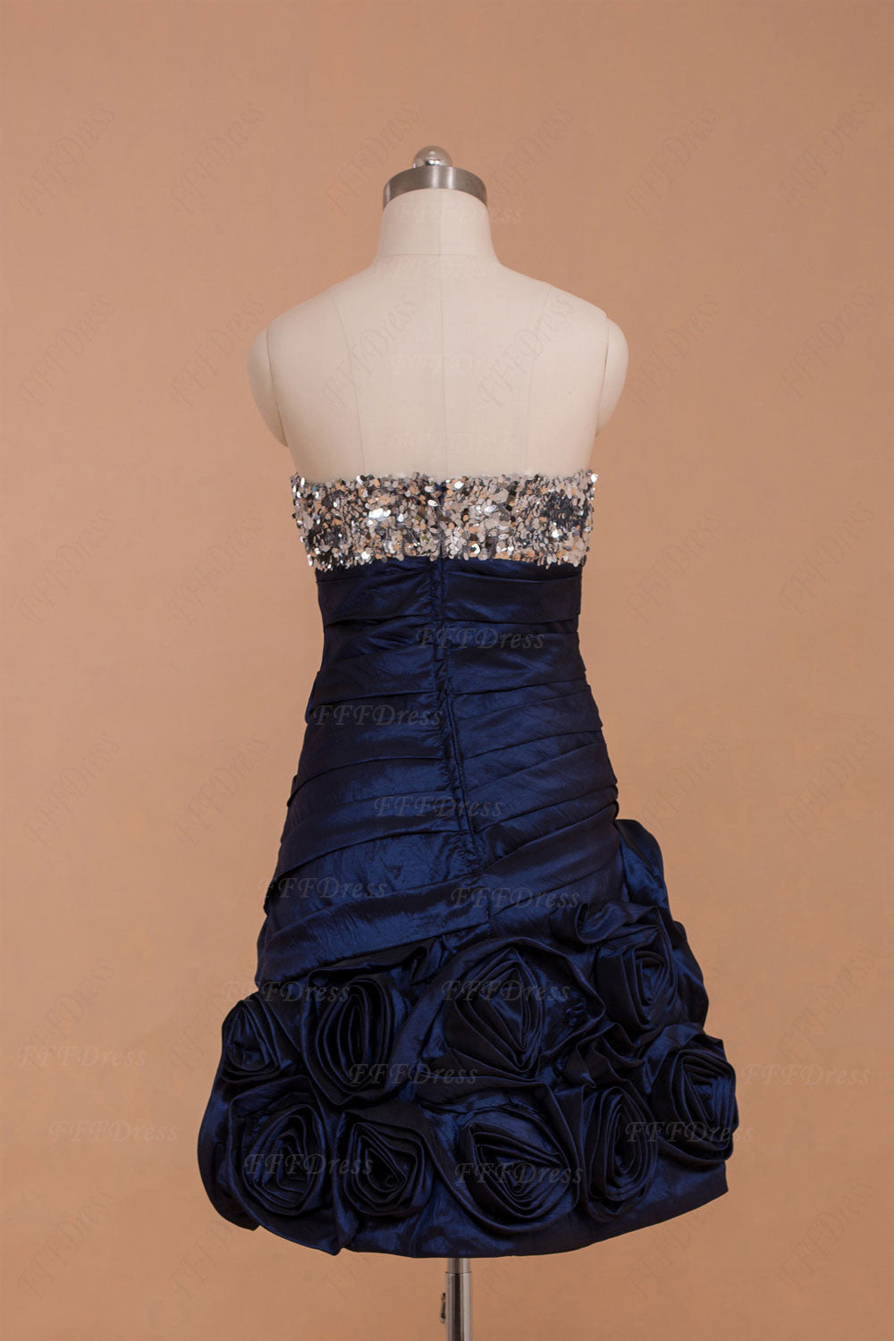 Silver sequins Navy blue Short homecoming dresses
