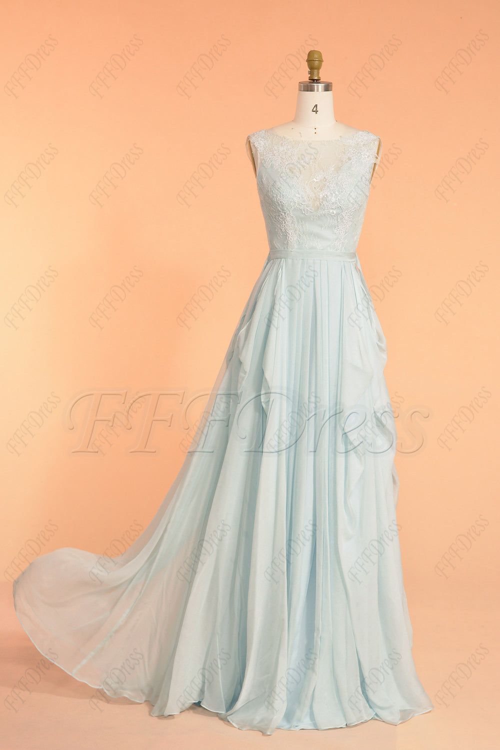 Light blue backless long prom dress