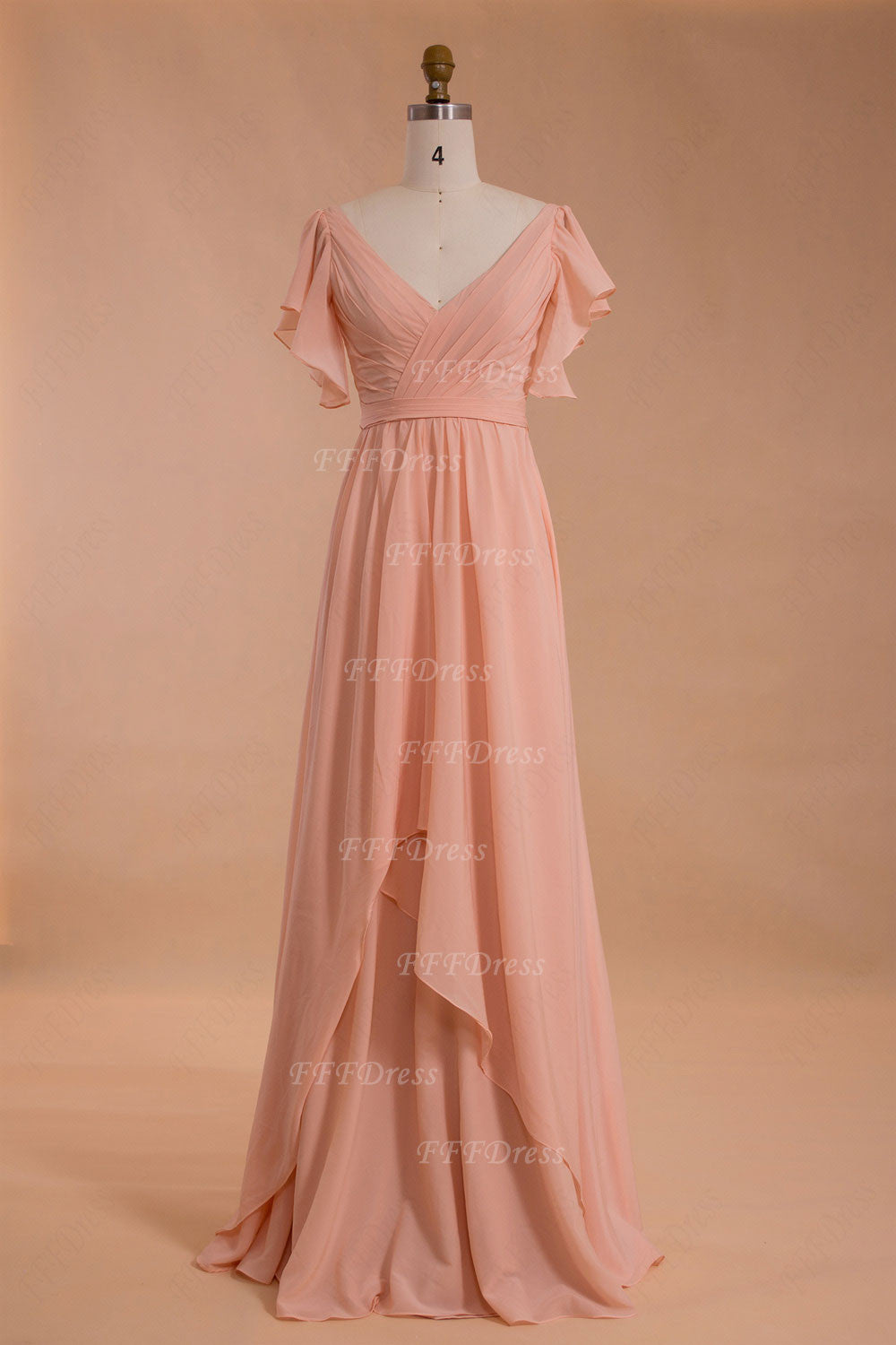 Modest peach color bridesmaid dress with sleeves