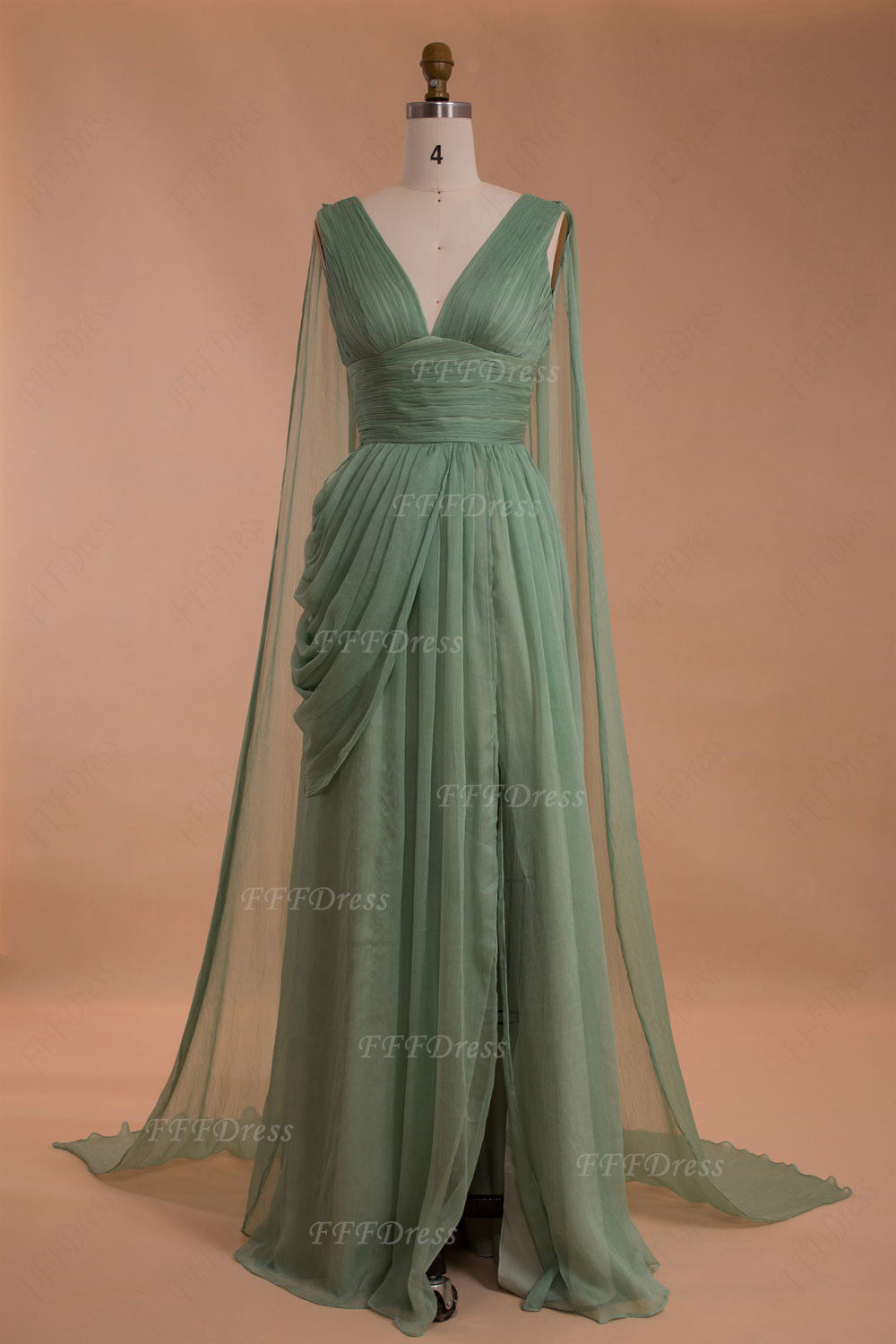 Dusty green long prom dresses with slit