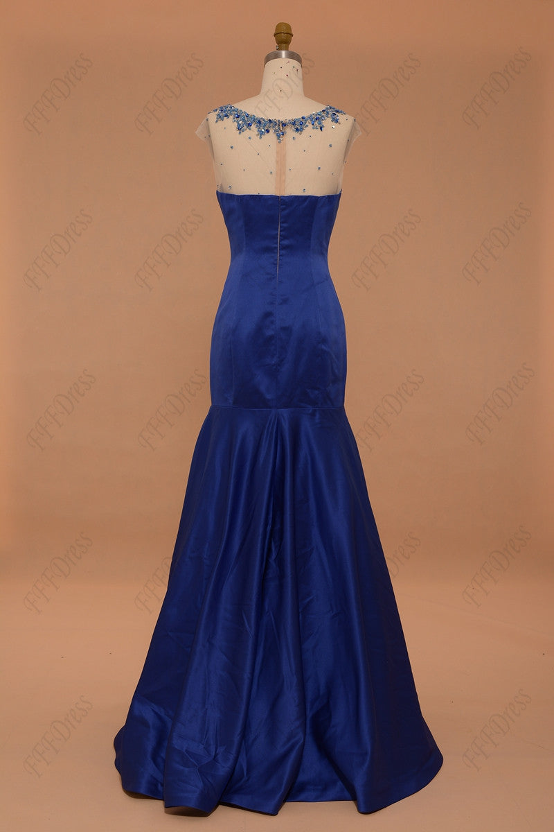 Royal blue mermaid prom dresses beaded pageant dresses