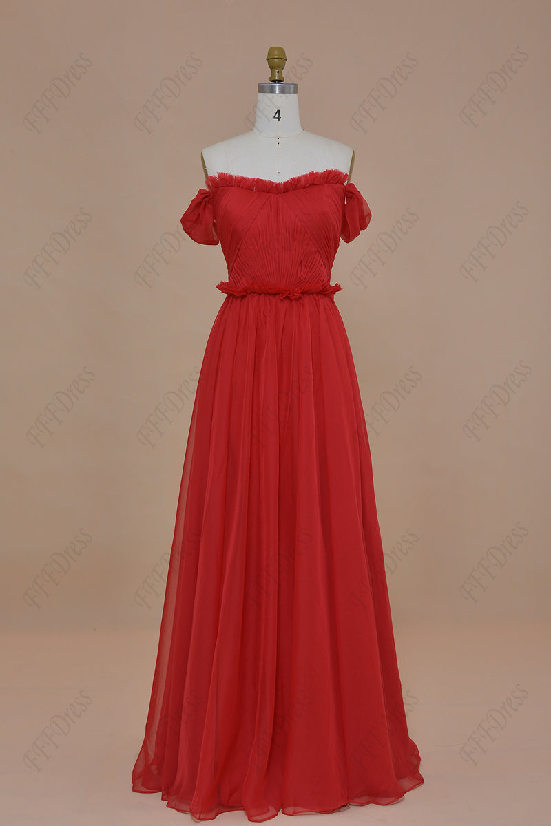Off the Shoulder Red Long Bridesmaid Dresses