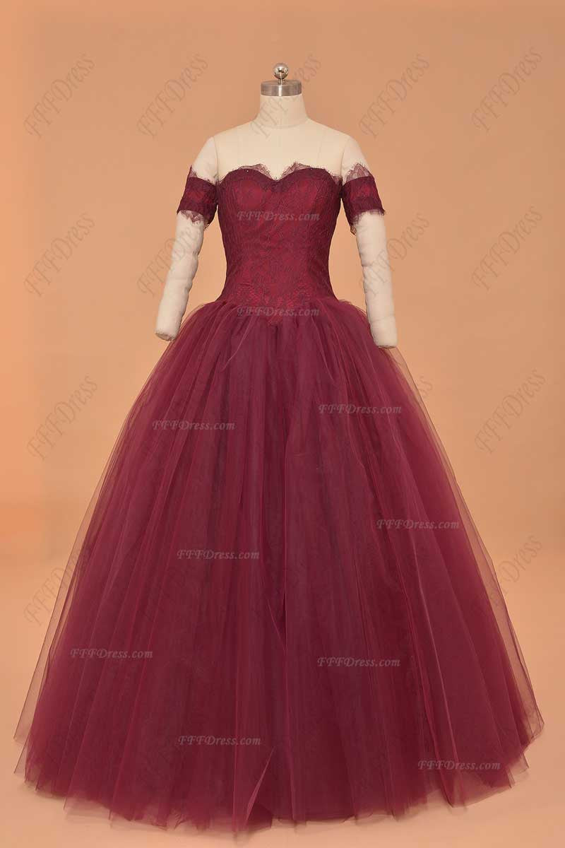 Off the shoulder burgundy ball gown prom dresses quinceanera dresses