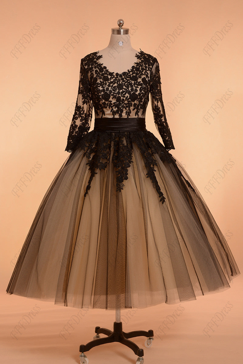 Black Vintage Prom Dresses with Sleeves ball gown formal dresses