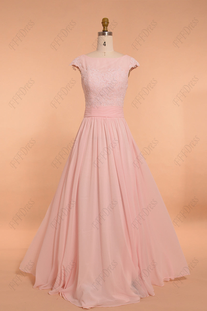 Light pink modest bridesmaid dresses maid of honor dress