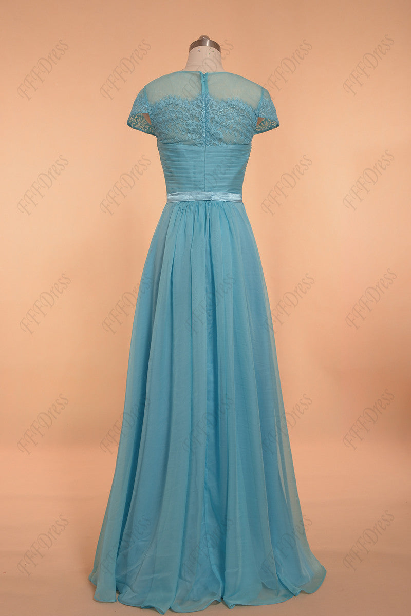 Sky blue prom dresses with sleeves evening dresses