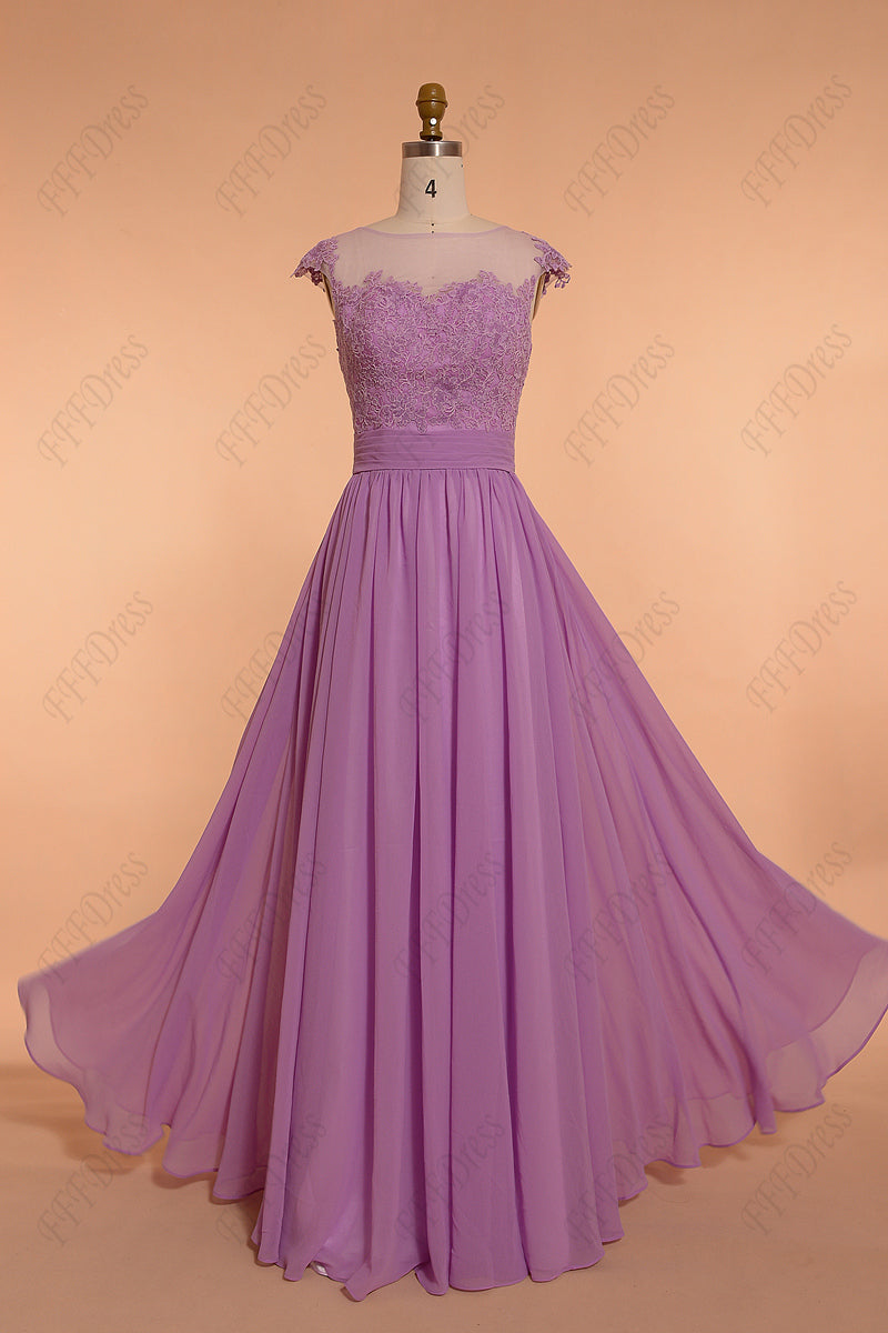 Orchid modest long prom dresses