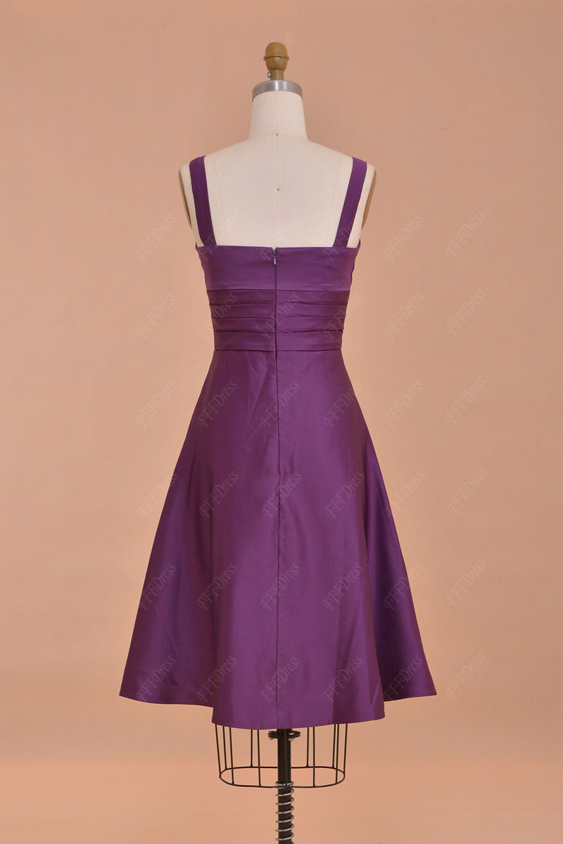 Purple Bridesmaid Dresses Tea Length with Straps