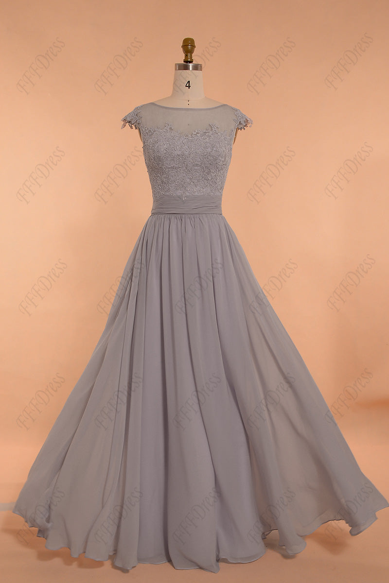 Grey lace modest bridesmaid dresses long
