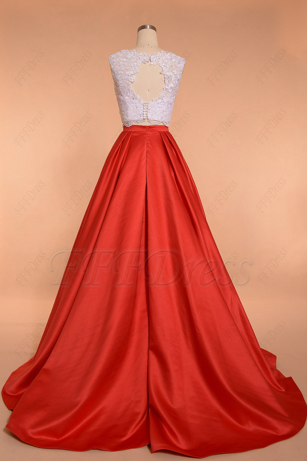 Two Piece Red Ball Gown Prom Dresses