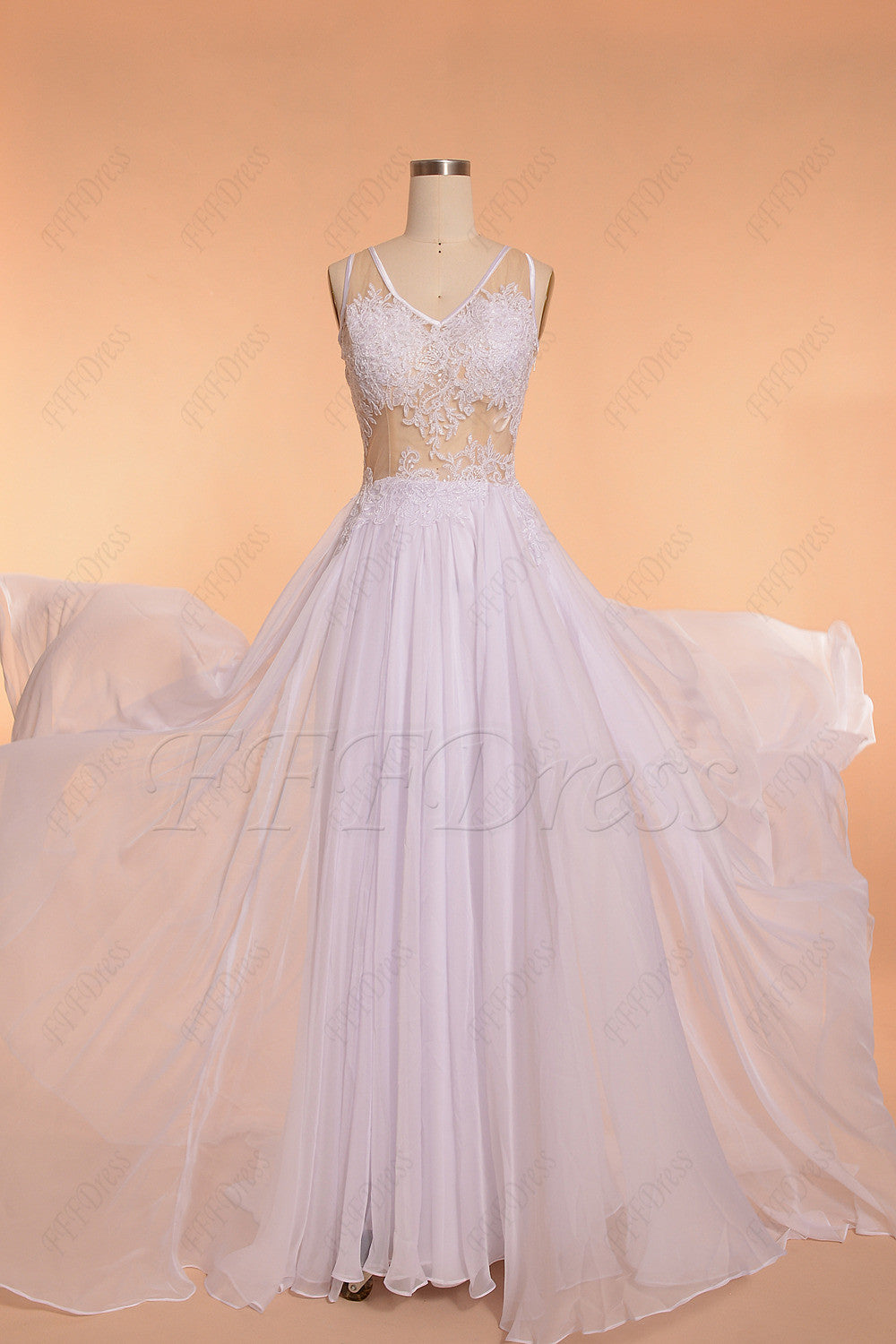 Lace Backless Chiffon Beach Wedding Dress