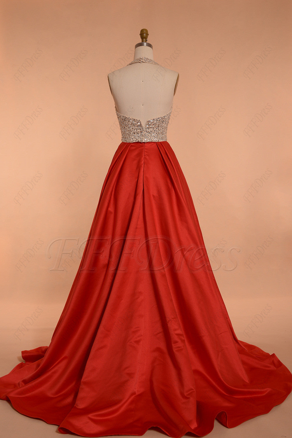Sparkly Ball Gown red prom dresses long halter prom gown