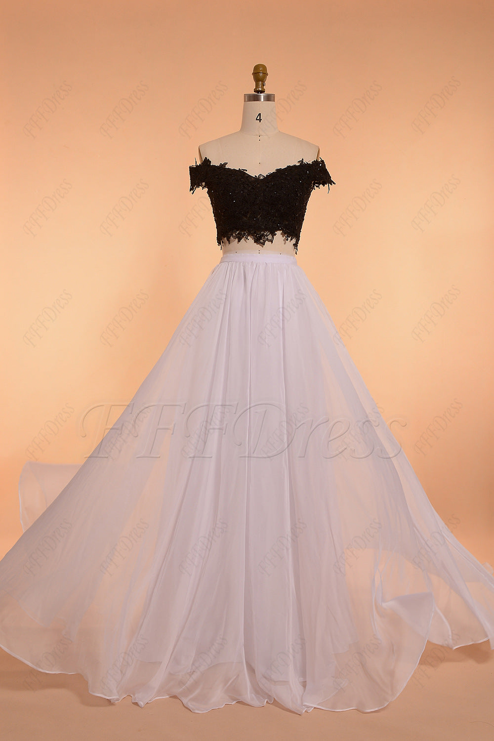 Black and White Off the Shoulder Long Prom Dresses