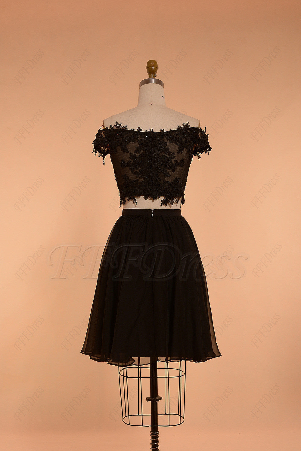 Two Piece off the shoulder homecoming dresses black