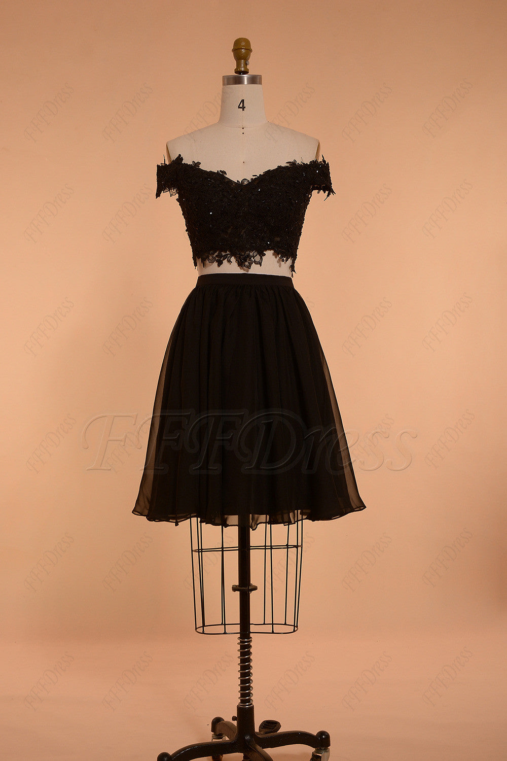 Two Piece off the shoulder homecoming dresses black