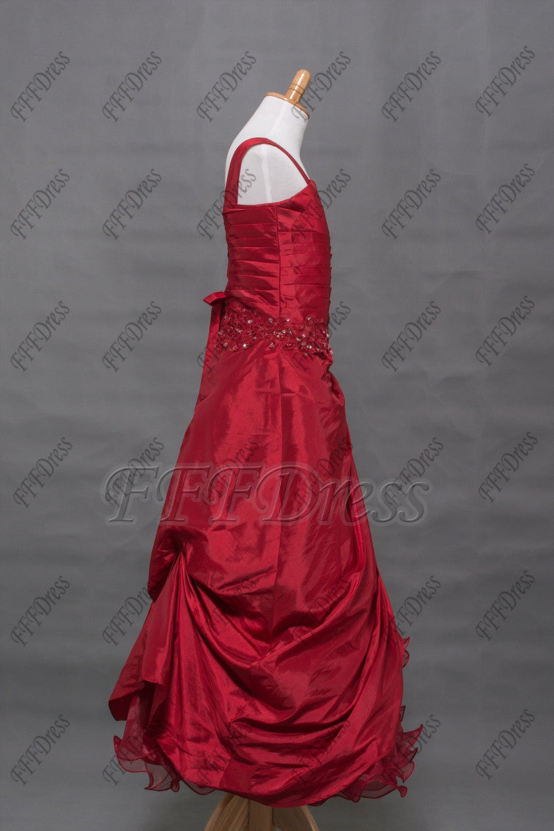 Burgundy tiered ball gown flower girl dresses