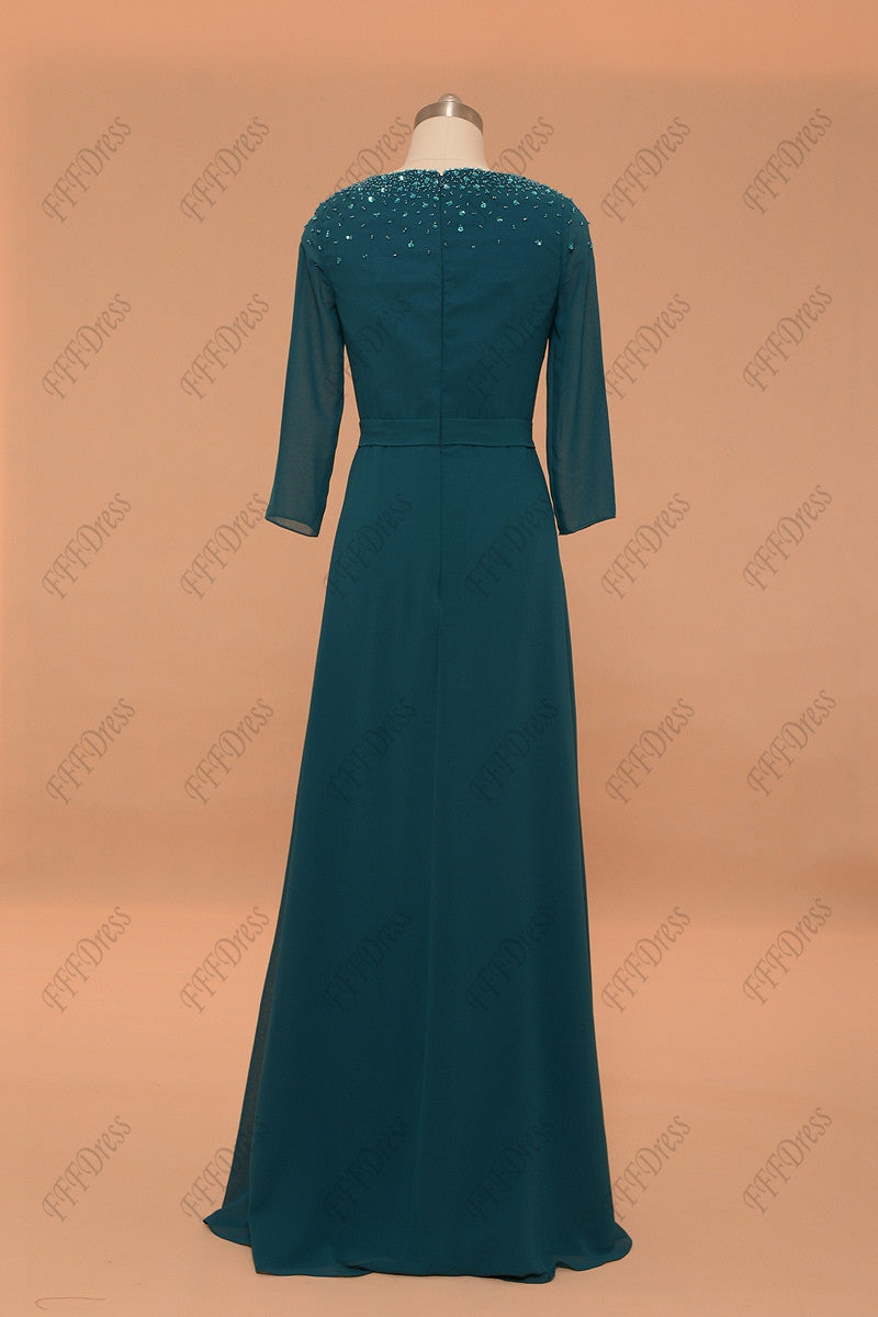 Modest Teal Mother of the Bride Dress with Sleeves