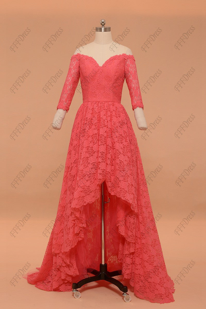 Hot pink high low prom dresses with sleeves