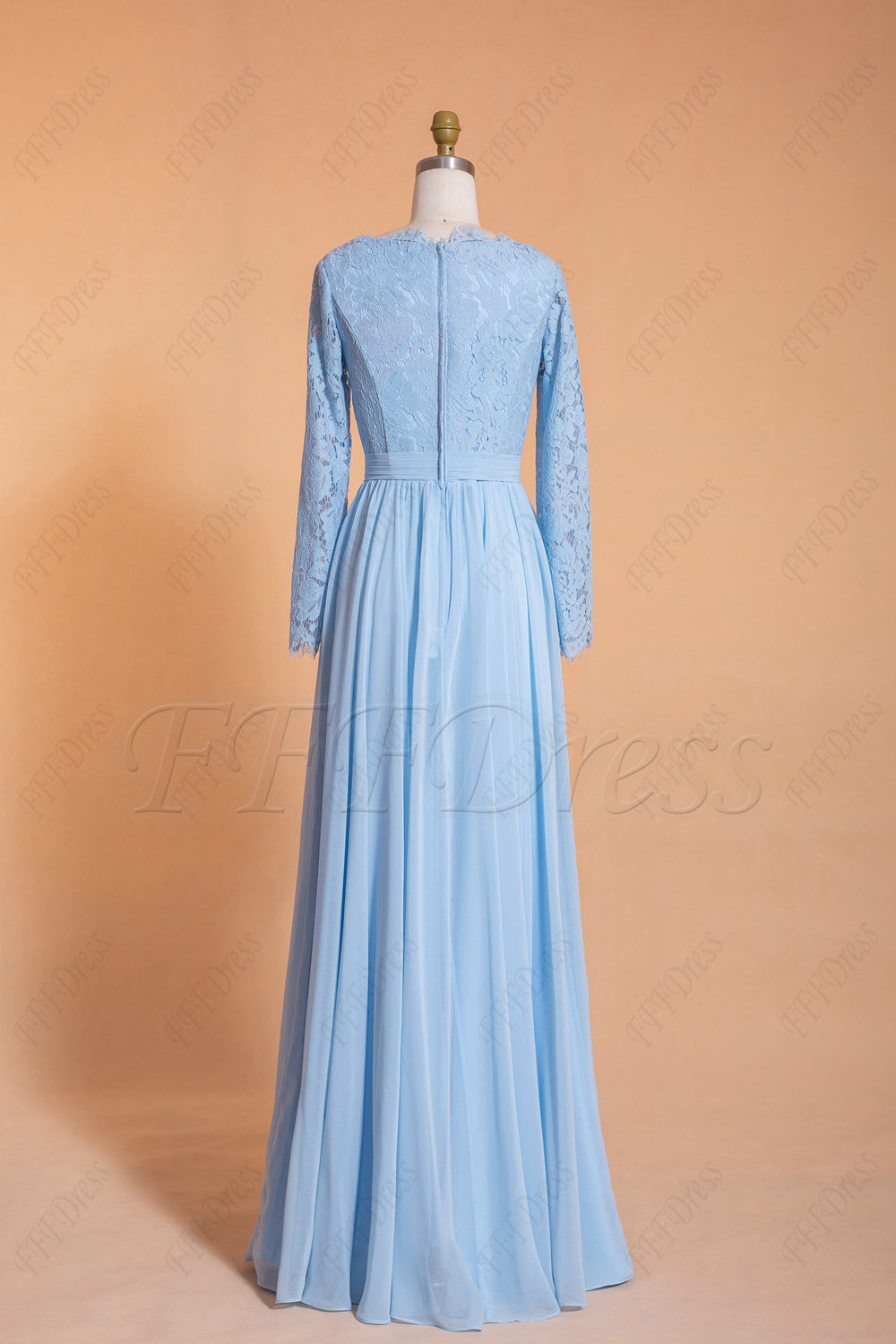 Light blue modest bridesmaid dresses long sleeves