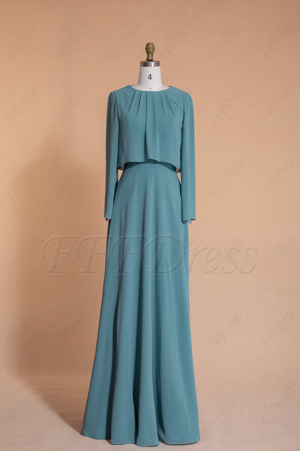 Modest Sea glass green bridesmaid dresses with long sleeves