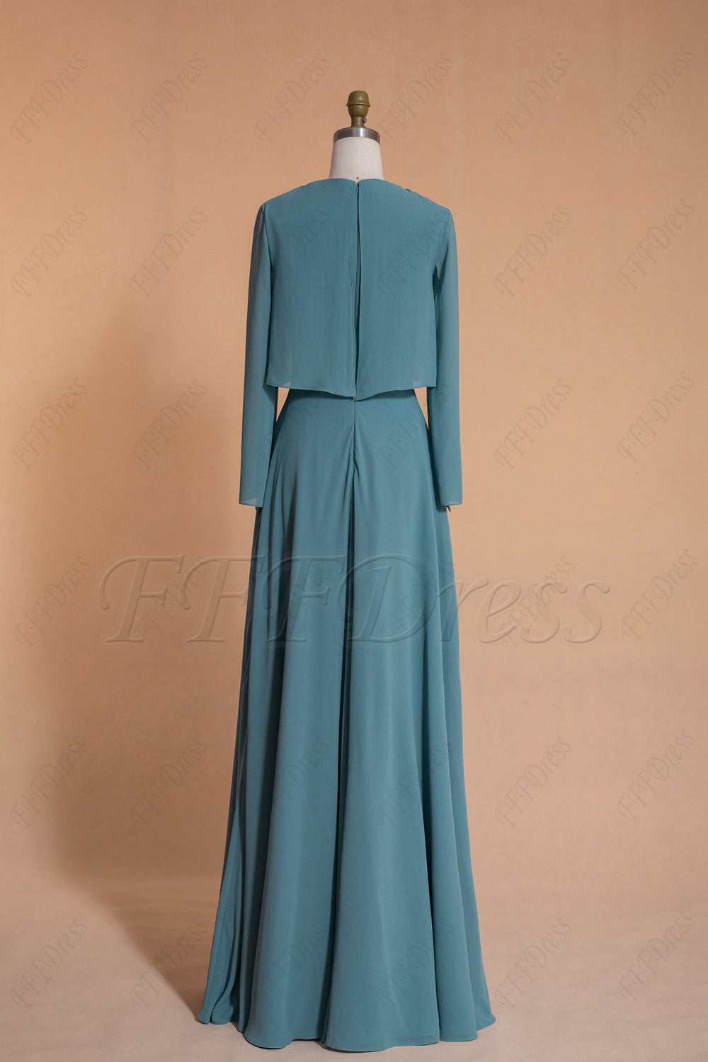Modest Sea glass green bridesmaid dresses with long sleeves