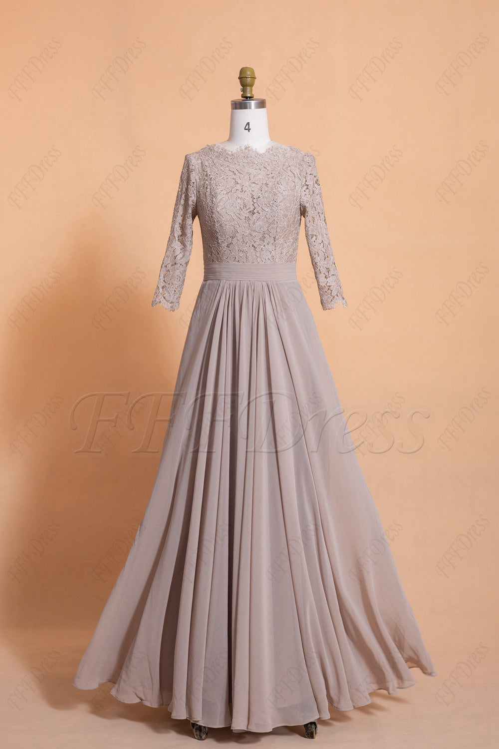 Modest taupe bridesmaid dresses with sleeves