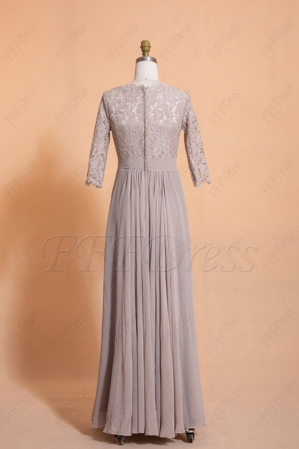 Modest taupe bridesmaid dresses with sleeves