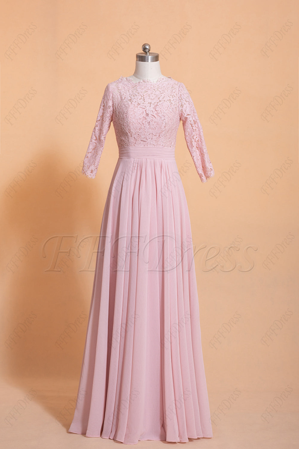 Dusty pink modest bridesmaid dresses with sleeves