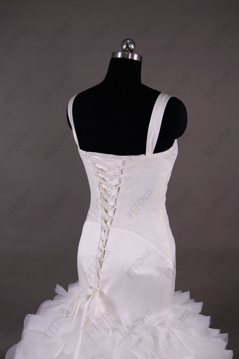Romantic mermaid ruffled wedding dress with straps