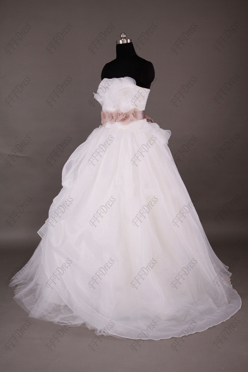 Sweetheart Ball gown wedding dress with blush sash