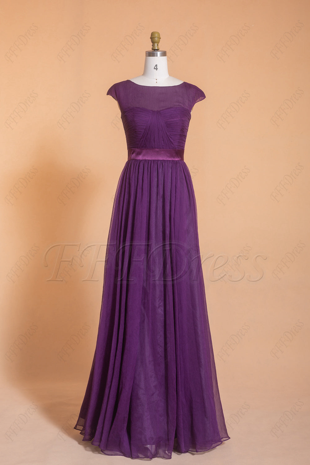Modest Purple Bridesmaid Dress Cap Sleeves Elegant Bridesmaid gown